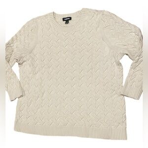 Womens 2X Lands End Drifter Sweater White Crew Neck XXL Cable Knit